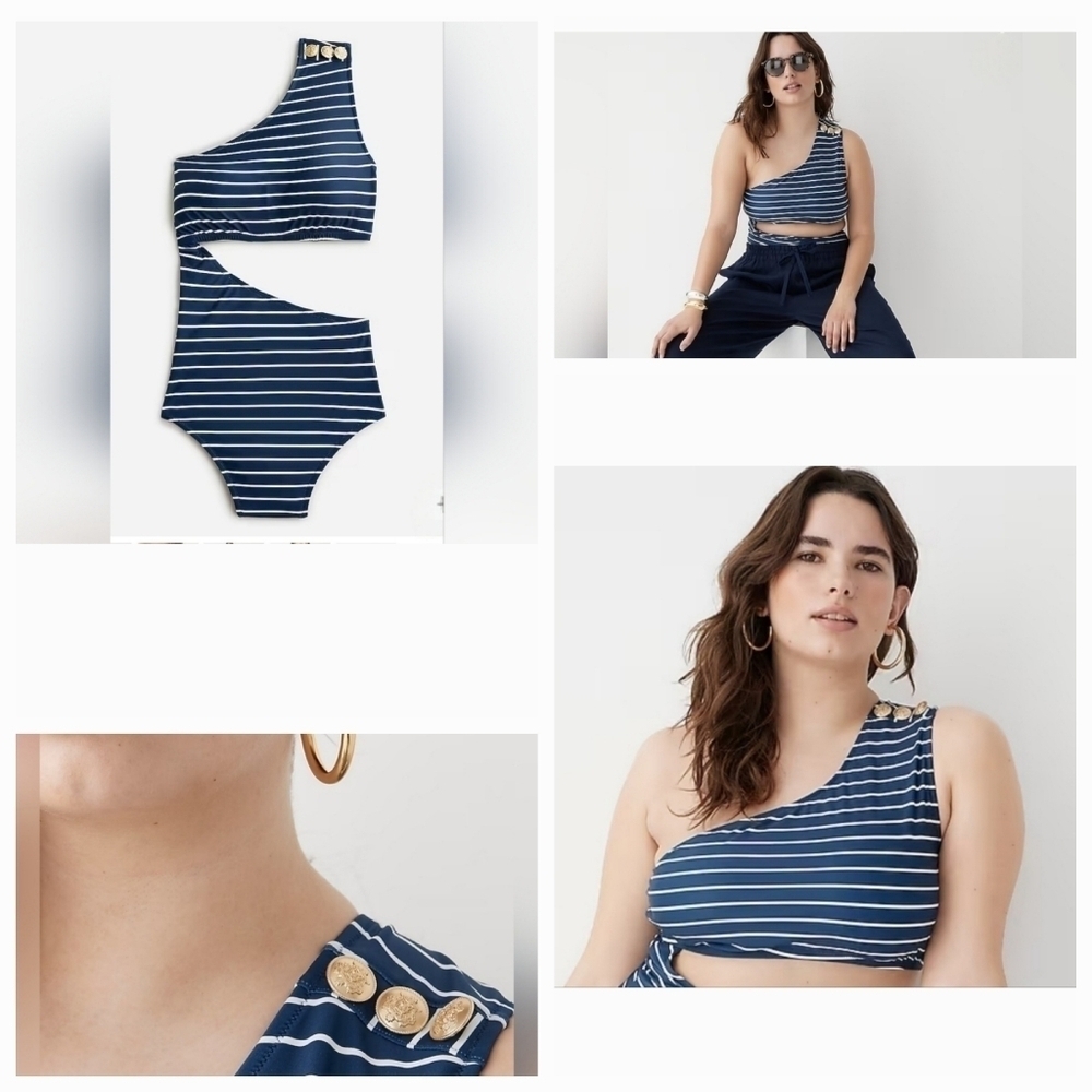 J. Crew Cutout One-piece Swimsuit in Navy Stripe